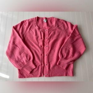 Pink j.crew pearl button up cardigan
